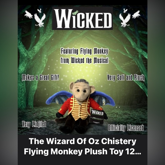 NWOT The Wizard of oz Chistery Flying Monkey Plush Toy 12" Wicked Collectible - Picture 2 of 6